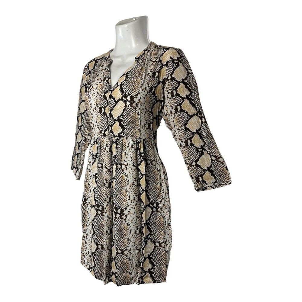 Maeve Women Dress Small Multi Color Snake Print Long Sleeve Stretch Party Flare